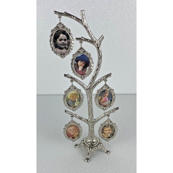 Vintage Nickel-Plating Metal Family Tree Picture Frame Fit Six  (6) Photos - Picture 2 of 5